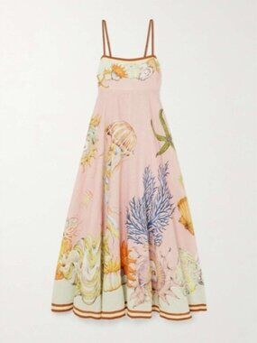 NEW: Alemais  Sam Pauletto Nereids printed linen-gauze midi dress - US 4 / AU 8